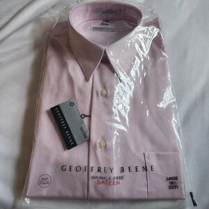 NWT - Geoffrey Beene Pink Wrinkle Free Sateen Shirt - Size Large